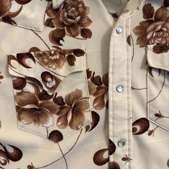 Vtg H Bar C 70s Western Shirt Men 15 1/2 Cowboy Disco Floral Groovy Rockabilly - Picture 2 of 8